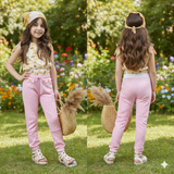 Pink technical logo design pants (Girl)