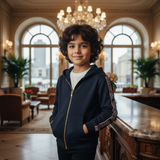 Navy blue zipper Hoodie with logo tape (Boy)