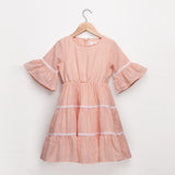 Peach Striped Lace-tiered Dress