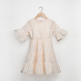 The Buttercream Striped Lace-tiered Dress
