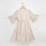The Buttercream Striped Lace-tiered Dress