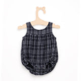 Midnight Navy Plaid Rompers