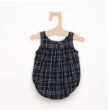 Midnight Navy Plaid Rompers