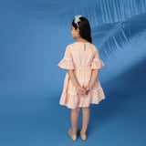 Peach Striped Lace-tiered Dress