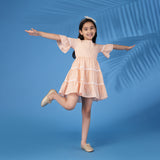 Peach Striped Lace-tiered Dress