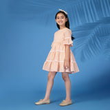 Peach Striped Lace-tiered Dress