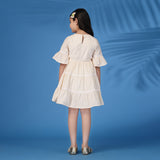The Buttercream Striped Lace-tiered Dress