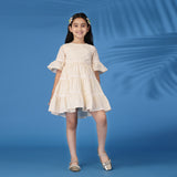 The Buttercream Striped Lace-tiered Dress