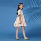 The Buttercream Striped Lace-tiered Dress