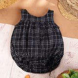 Midnight Navy Plaid Rompers