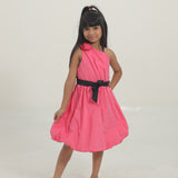 Pink off shoulder dress with logo belt (Girl)
