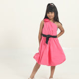 Pink off shoulder dress with logo belt (Girl)