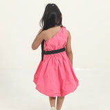 Pink off shoulder dress with logo belt (Girl)