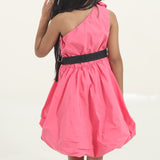 Pink off shoulder dress with logo belt (Girl)