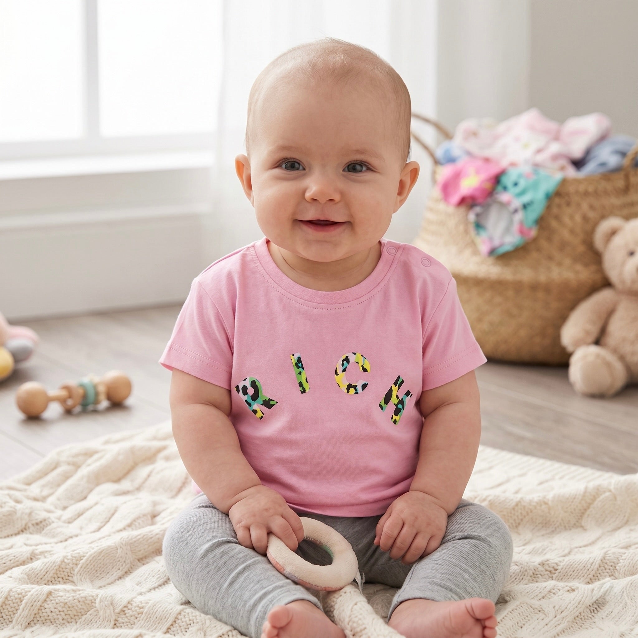 Pink RICH printed logo T-shirt 