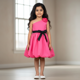 Pink off shoulder dress with logo belt (Girl)