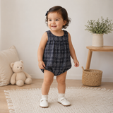 Midnight Navy Plaid Rompers